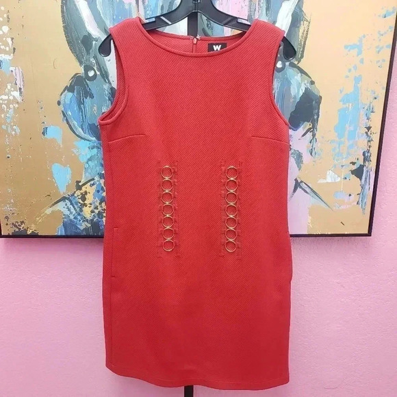 W by Worth Red Dress w/Gold Rings - Picture 1 of 5